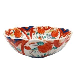 Antique Japanese Imari Porcelain Bowl Wabi-Sabi Edo - Meiji Era 1800s Scalloped